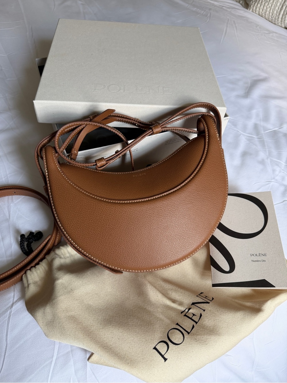 Polene Brown Crescent Crossbody Bag
